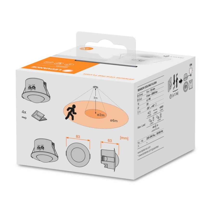 Ledvance - Sensor de movimiento infrarrojo empotrable FLUSH 230V blanco