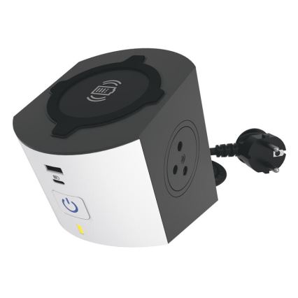 Legrand 049412 - Regleta de enchufes con interruptor 2Z Tipo E + USB-A + USB-C y cargador inalámbrico 10W 2m blanco