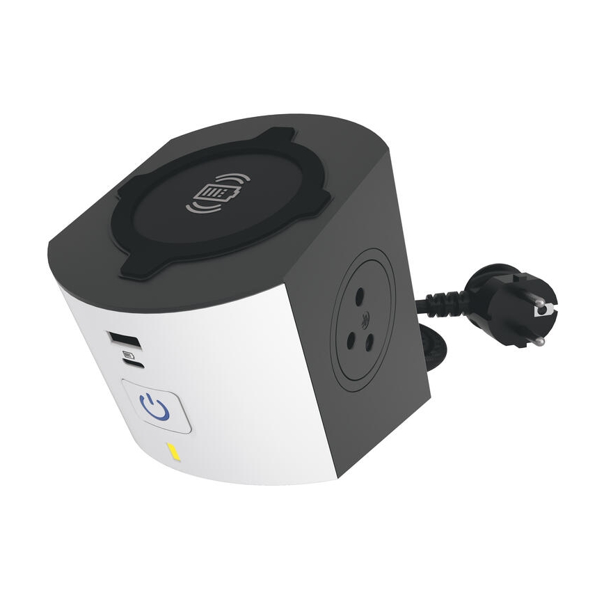Legrand 049412 - Regleta de enchufes con interruptor 2Z Tipo E + USB-A + USB-C y cargador inalámbrico 10W 2m blanco