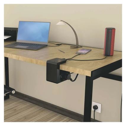 Legrand 050412 - Cable de extensión con interruptor para tablero de mesa 4Z Tipo E + 2x USB-A 1,5m negro