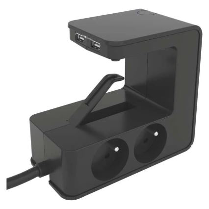 Legrand 050412 - Cable de extensión con interruptor para tablero de mesa 4Z Tipo E + 2x USB-A 1,5m negro
