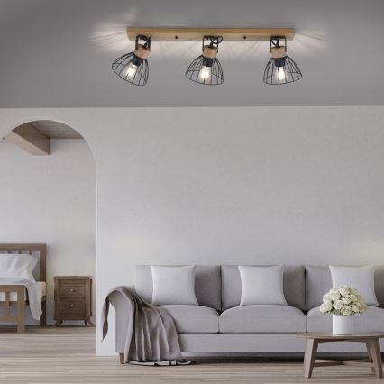 Leuchten Direkt 11418-18 - Foco LAMI 3xE27/25W/230V acacia/metal