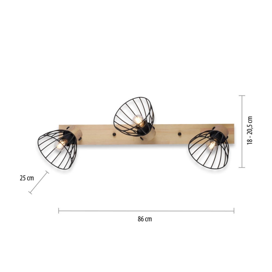 Leuchten Direkt 11418-18 - Foco LAMI 3xE27/25W/230V acacia/metal