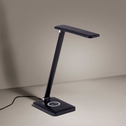 Leuchten Direkt 14415-16 - Lámpara LED de sobremesa regulable con cargador inalámbrico FLORENTINA LED/5W/230V 3000-5000K negro + USB