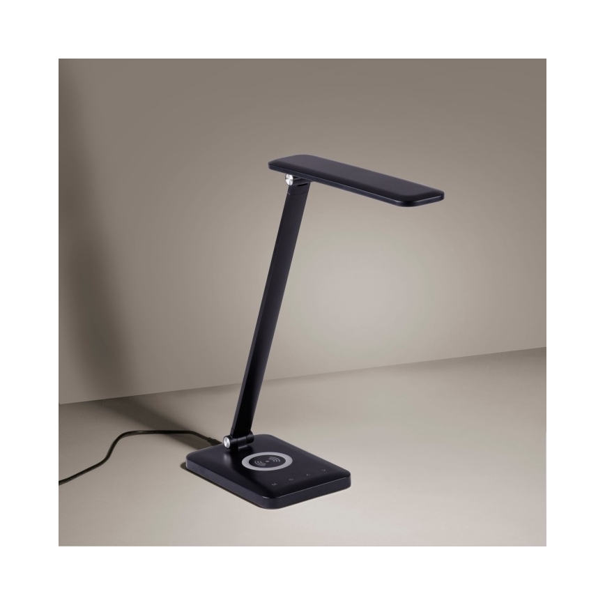 Leuchten Direkt 14415-16 - Lámpara LED de sobremesa regulable con cargador inalámbrico FLORENTINA LED/5W/230V 3000-5000K negro + USB