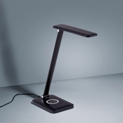 Leuchten Direkt 14415-16 - Lámpara LED de sobremesa regulable con cargador inalámbrico FLORENTINA LED/5W/230V 3000-5000K negro + USB
