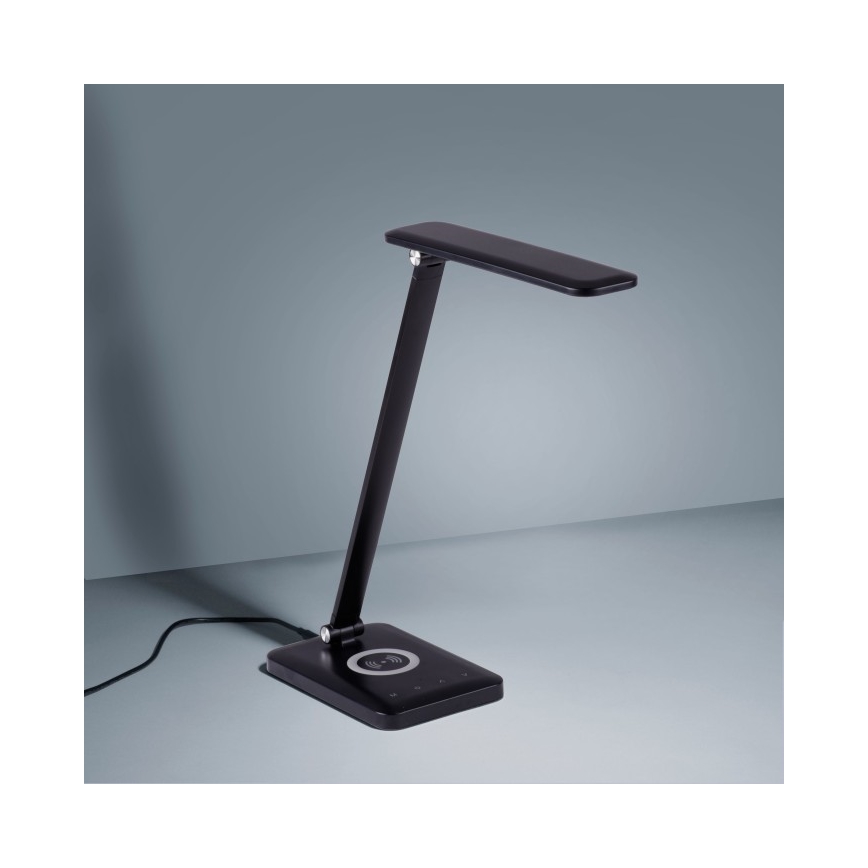 Leuchten Direkt 14415-16 - Lámpara LED de sobremesa regulable con cargador inalámbrico FLORENTINA LED/5W/230V 3000-5000K negro + USB