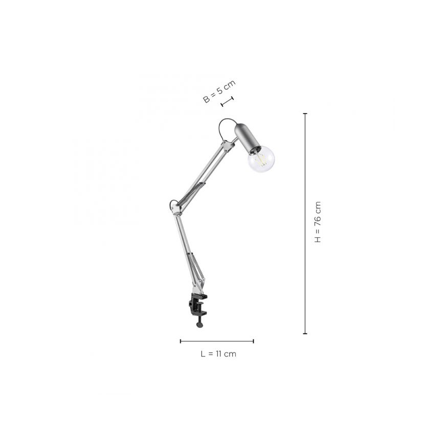 Leuchten Direkt 14773-55 - Lámpara de mesa con clip TURN ME 1xE27/60W/230V cromo mate