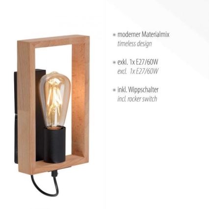 Leuchten Direkt 15654-18 - Aplique FRANKY 1xE27/60W/230V acacia