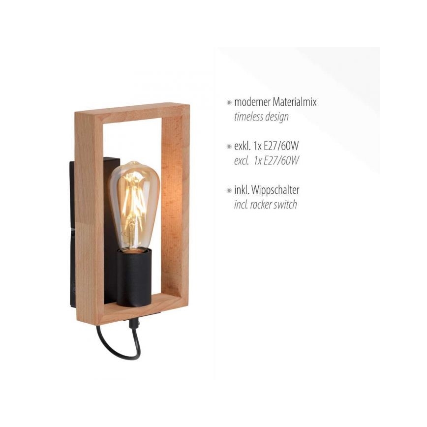Leuchten Direkt 15654-18 - Aplique FRANKY 1xE27/60W/230V acacia