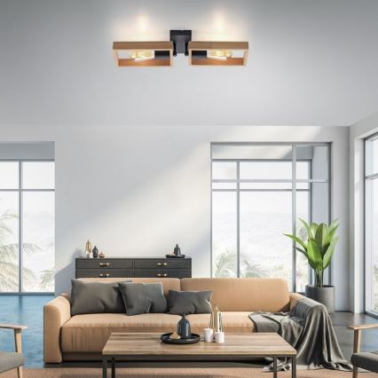 Leuchten Direkt 15657-18 - Lámpara de techo FRANKY 2xE27/60W/230V acacia