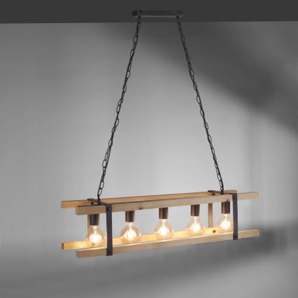 Leuchten Direkt 15685-79 - Lámpara colgante con cadena EDITH 5xE27/60W/230V pino