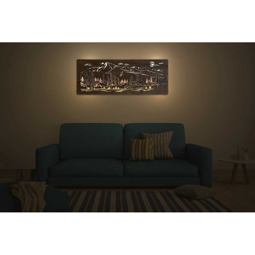 Li-Go 23521/OVL/DUB3 - Decoración mural LED regulable LED/10W/5V 30000 mAh 130x50 cm roble/Cabaña de montaña