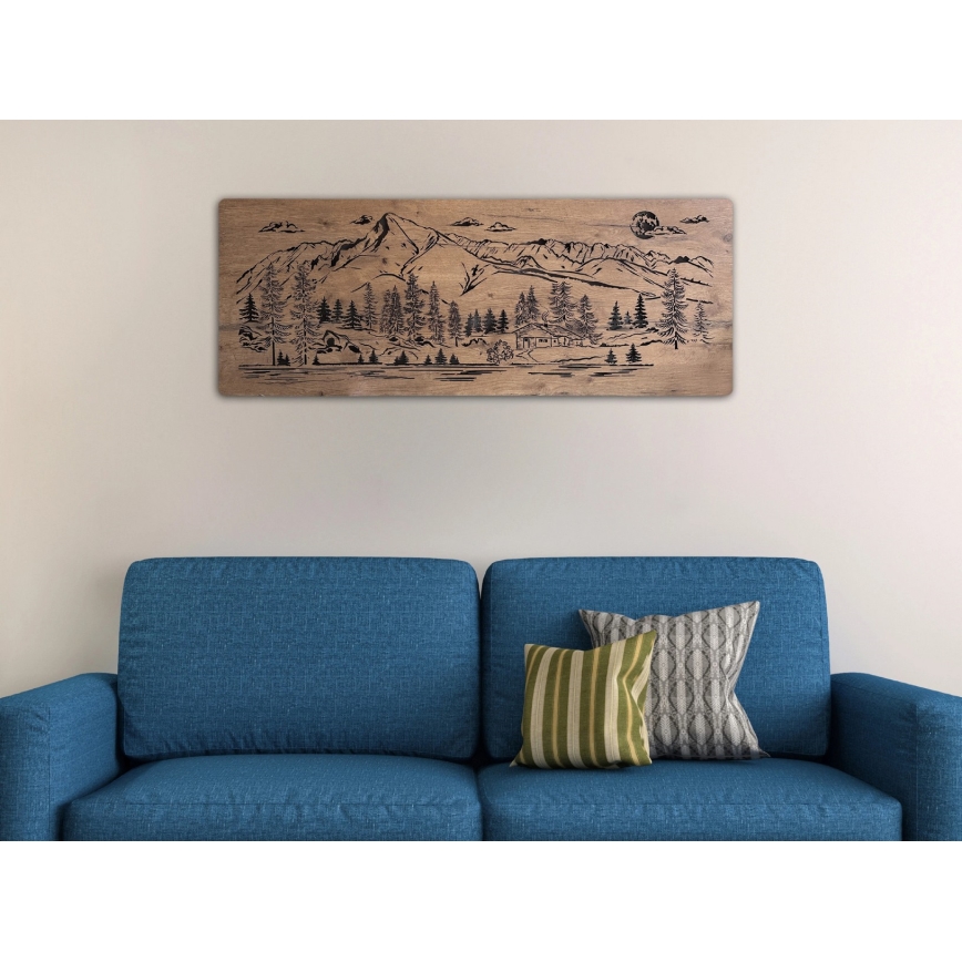 Li-Go 23521/OVL/DUB3 - Decoración mural LED regulable LED/10W/5V 30000 mAh 130x50 cm roble/Cabaña de montaña