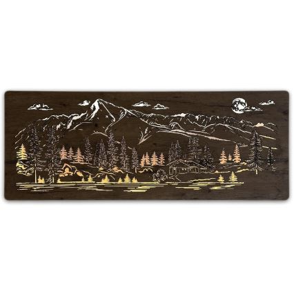 Li-Go 23521/OVL/DUB3 - Decoración mural LED regulable LED/10W/5V 30000 mAh 130x50 cm roble/Cabaña de montaña