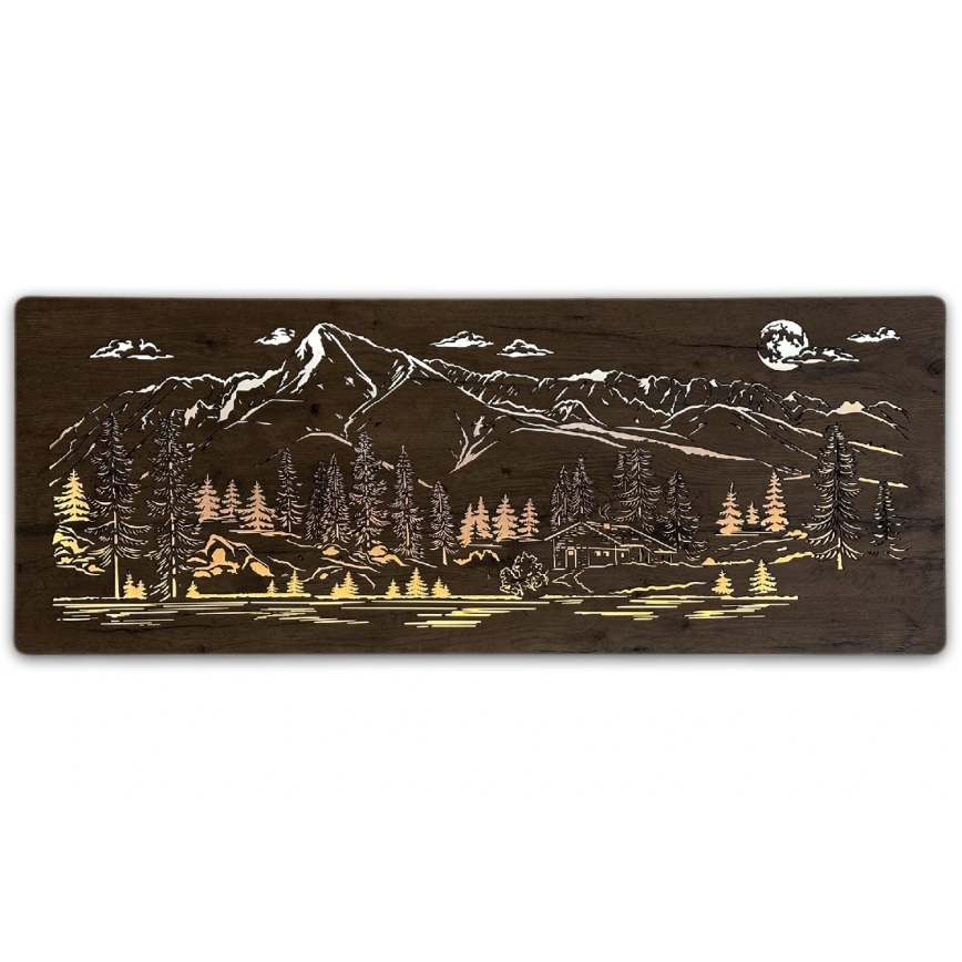 Li-Go 23521/OVL/DUB3 - Decoración mural LED regulable LED/10W/5V 30000 mAh 130x50 cm roble/Cabaña de montaña