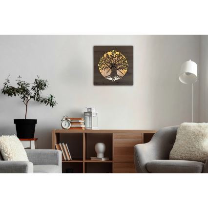 Li-Go 23537/DUB2 - Reloj LED regulable LED/10W/5V 20000 mAh 42x42 cm roble/olivo en marco circular + mando a distancia