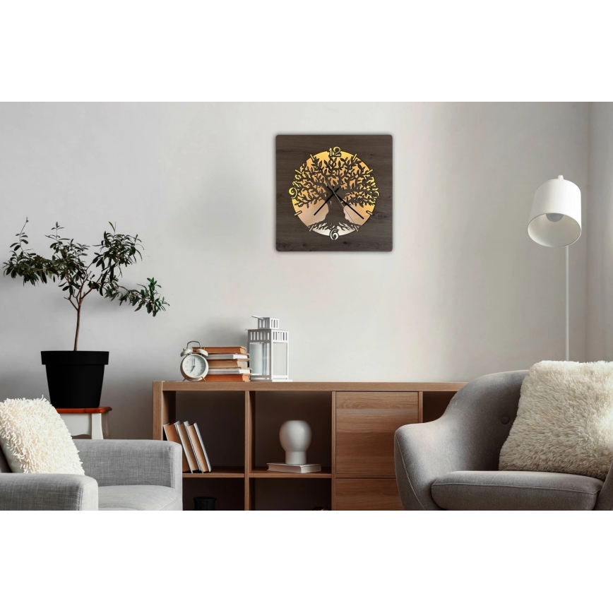 Li-Go 23537/DUB2 - Reloj LED regulable LED/10W/5V 20000 mAh 42x42 cm roble/olivo en marco circular + mando a distancia