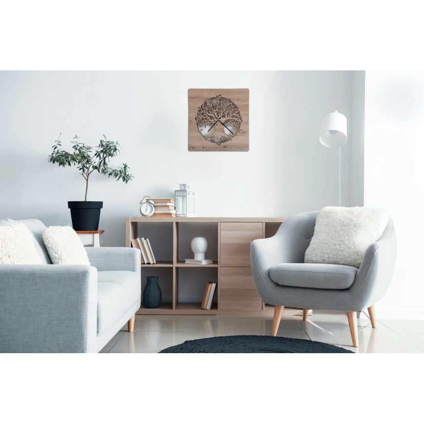 Li-Go 23537/DUB2 - Reloj LED regulable LED/10W/5V 20000 mAh 42x42 cm roble/olivo en marco circular + mando a distancia