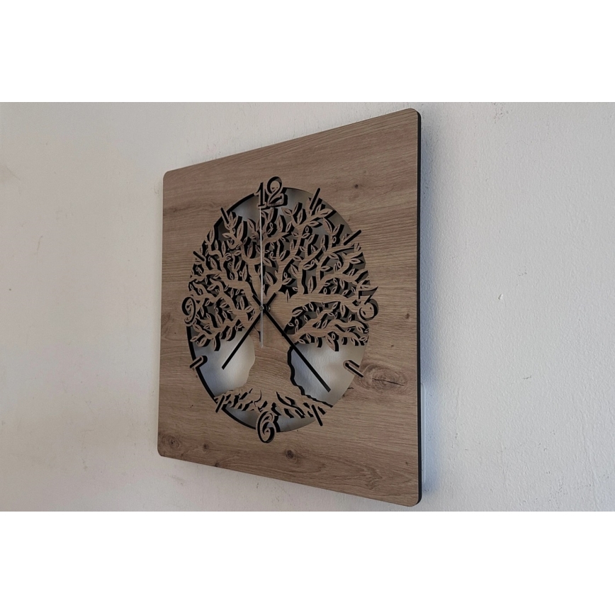 Li-Go 23537/DUB2 - Reloj LED regulable LED/10W/5V 20000 mAh 42x42 cm roble/olivo en marco circular + mando a distancia