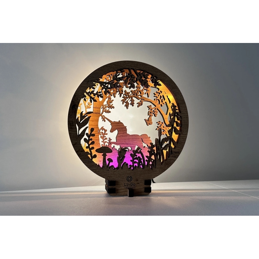 Li-Go 23568/DUB2 - Lámpara decorativa de mesa LED regulable LED/12W/230V 20x22 cm roble/unicornio