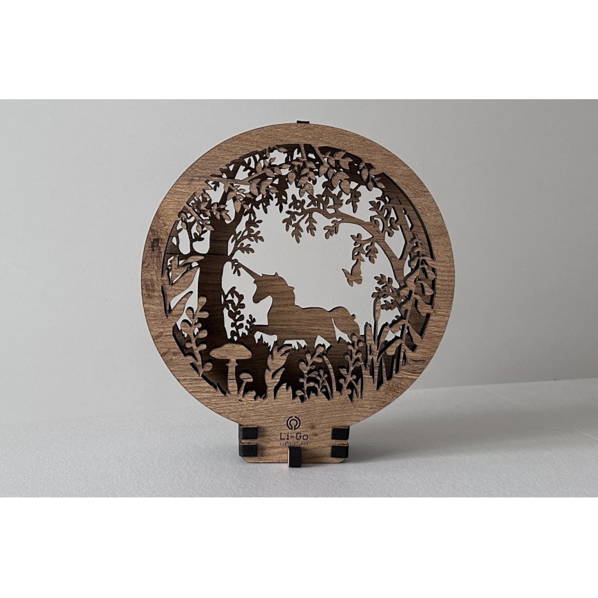 Li-Go 23568/DUB2 - Lámpara decorativa de mesa LED regulable LED/12W/230V 20x22 cm roble/unicornio