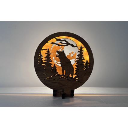 Li-Go 23574/DUB2 - Lámpara decorativa de sobremesa LED regulable LED/12W/230V 20x22 cm roble/Lobo y luna