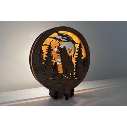 Li-Go 23574/DUB2 - Lámpara decorativa de sobremesa LED regulable LED/12W/230V 20x22 cm roble/Lobo y luna