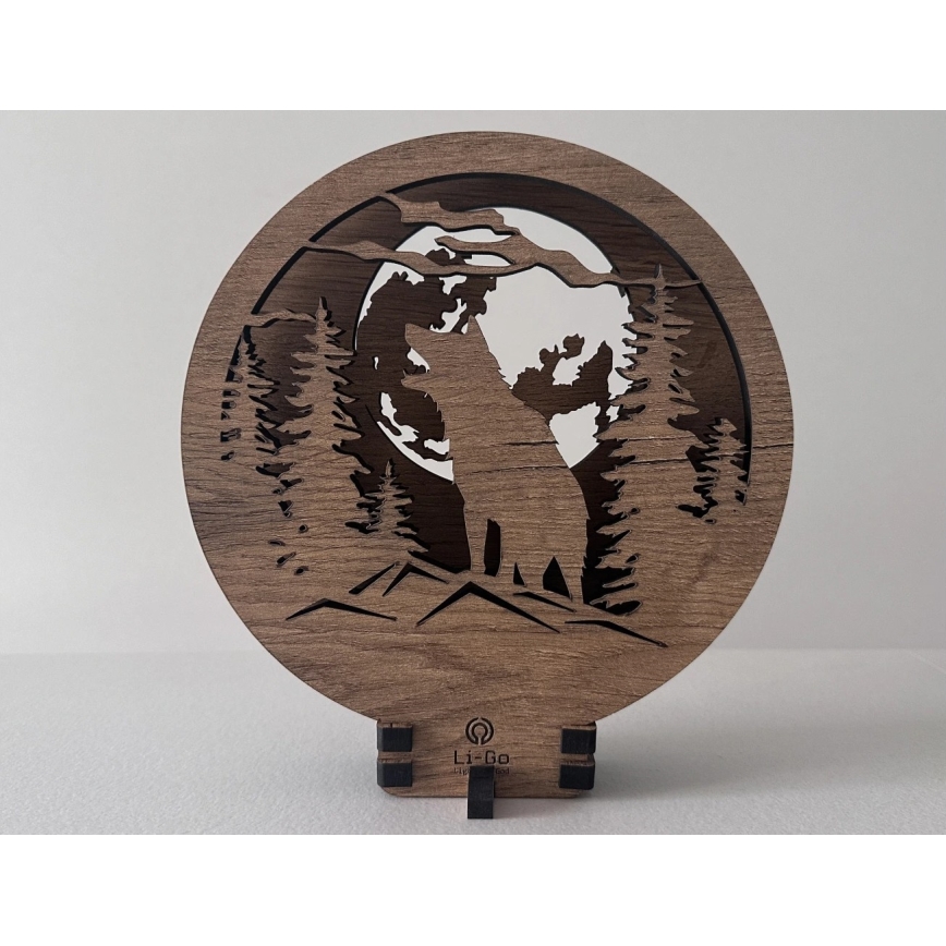 Li-Go 23574/DUB2 - Decoración de mesa LED regulable LED/12W/230V 20x22 cm roble/Lobo y luna