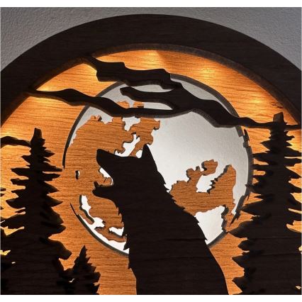 Li-Go 23574/DUB2 - Decoración de mesa LED regulable LED/12W/230V 20x22 cm roble/Lobo y luna