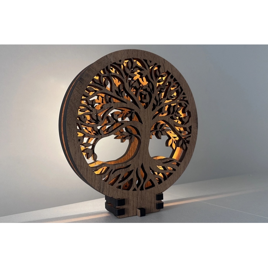 Li-Go 23577/DUB2 - Decoración de mesa LED regulable LED/12W/230V 20x22 cm roble/Árbol de la vida