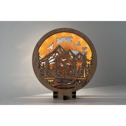Li-Go 23583/DUB2 - Lámpara decorativa de mesa LED regulable/12W/230V 20x22 cm roble/Montañas y bosque