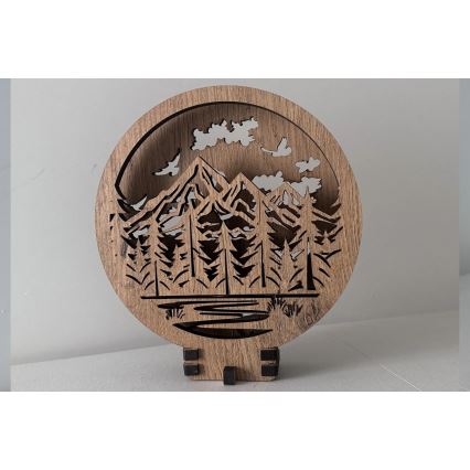 Li-Go 23583/DUB2 - Lámpara decorativa de mesa LED regulable/12W/230V 20x22 cm roble/Montañas y bosque