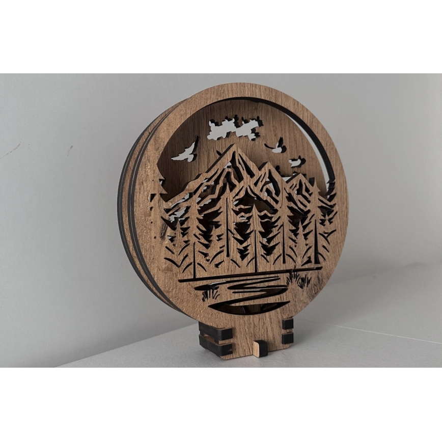 Li-Go 23583/DUB2 - Lámpara decorativa de mesa LED regulable/12W/230V 20x22 cm roble/Montañas y bosque