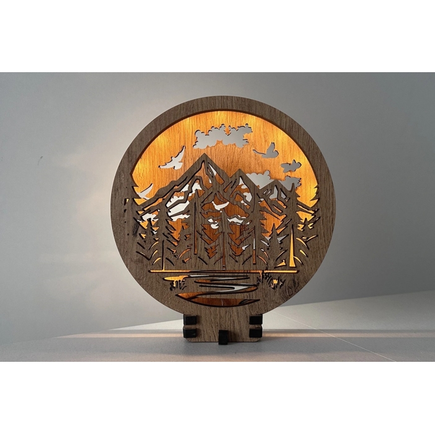Li-Go 23583/DUB2 - Lámpara LED regulable de sobremesa decorativa LED/12W/230V 20x22 cm roble/Montañas y bosques