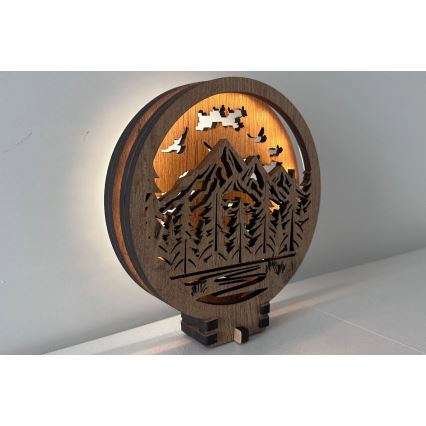 Li-Go 23583/DUB2 - Lámpara LED regulable de sobremesa decorativa LED/12W/230V 20x22 cm roble/Montañas y bosques