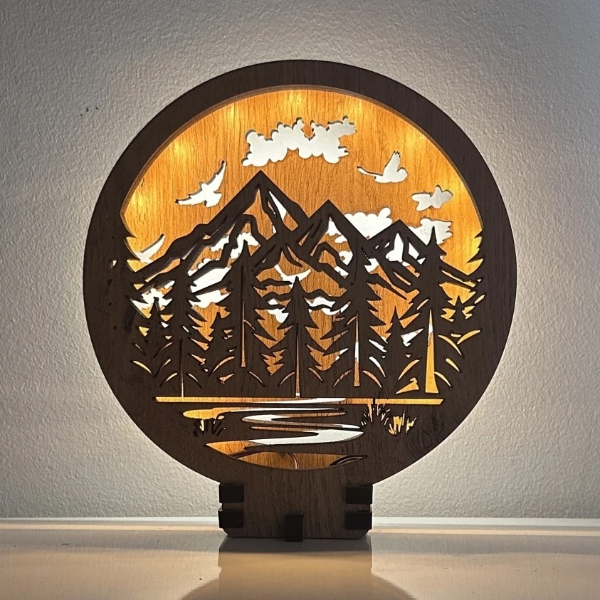 Li-Go 23583/DUB2 - Lámpara LED regulable de sobremesa decorativa LED/12W/230V 20x22 cm roble/Montañas y bosques