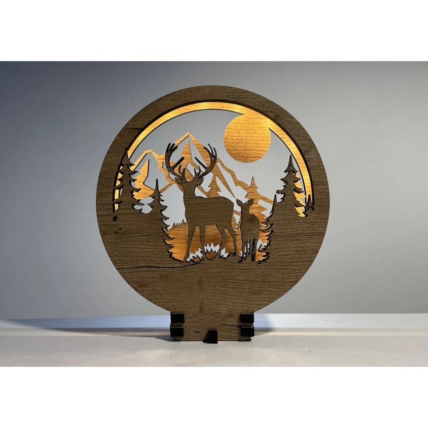 Li-Go 23592/DUB2 - Decoración de mesa LED regulable LED/12W/230V 20x22 cm roble/ciervo y cierva