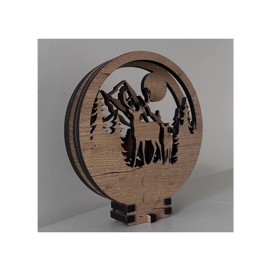 Li-Go 23592/DUB2 - Decoración de mesa LED regulable LED/12W/230V 20x22 cm roble/ciervo y cierva