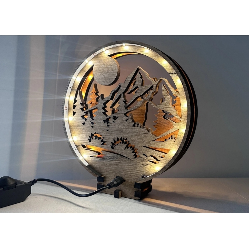 Li-Go 23592/DUB2 - Decoración de mesa LED regulable LED/12W/230V 20x22 cm roble/ciervo y cierva