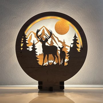 Li-Go 23592/DUB2 - Lámpara de mesa decorativa LED regulable LED/12W/230V 20x22 cm roble/ciervo y cierva