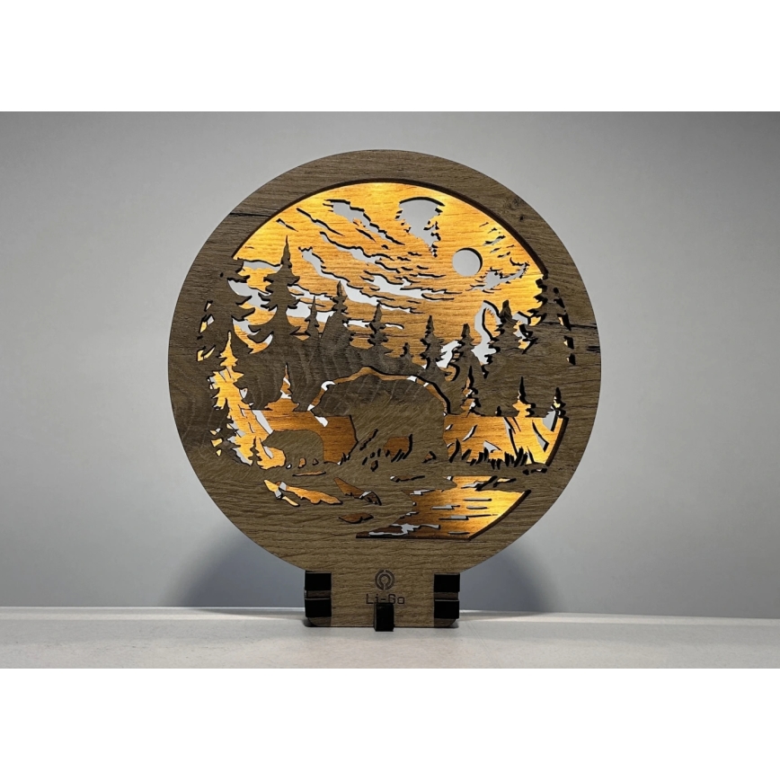 Li-Go 23595/DUB2 - Decoración de mesa LED regulable LED/12W/230V 20x22 cm roble/osos