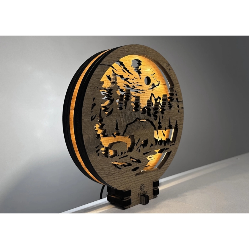 Li-Go 23595/DUB2 - Decoración de mesa LED regulable LED/12W/230V 20x22 cm roble/osos