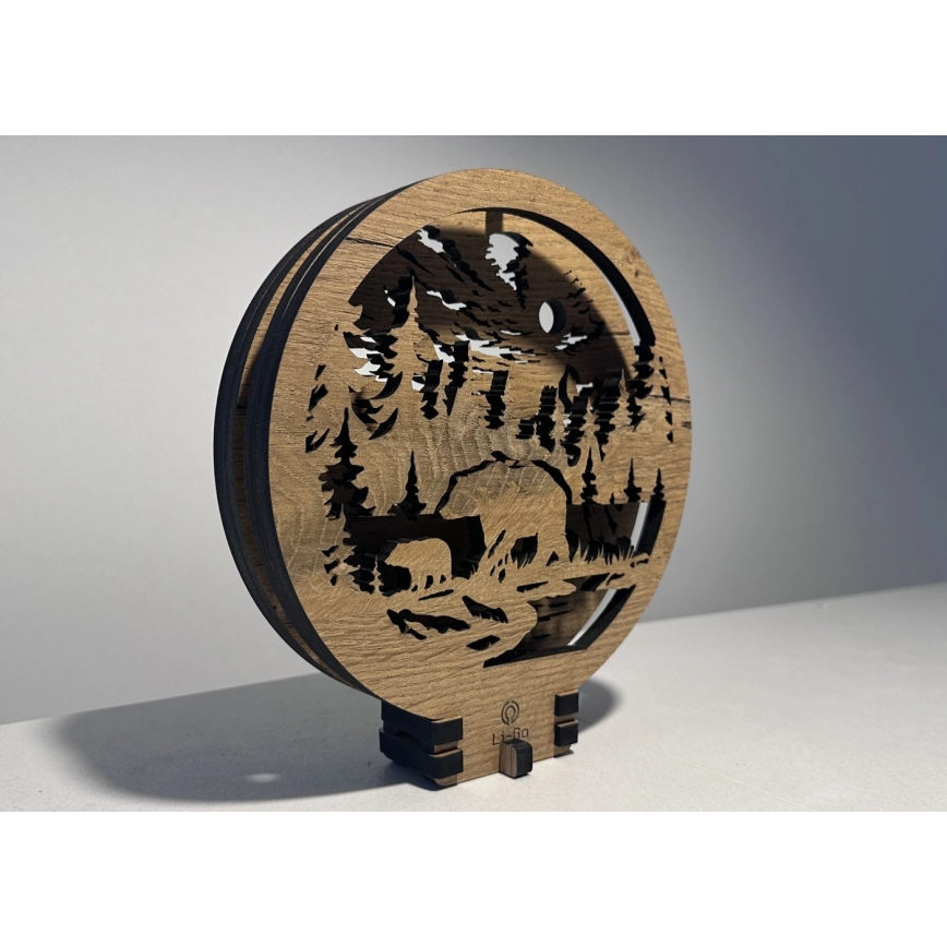 Li-Go 23595/DUB2 - Decoración de mesa LED regulable LED/12W/230V 20x22 cm roble/osos