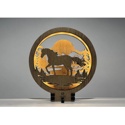 Li-Go 23598/DUB2 - Decoración de sobremesa LED regulable LED/12W/230V 20x22 cm roble/caballo