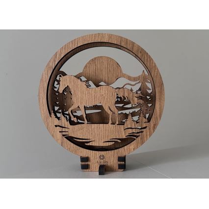 Li-Go 23598/DUB2 - Decoración de sobremesa LED regulable LED/12W/230V 20x22 cm roble/caballo