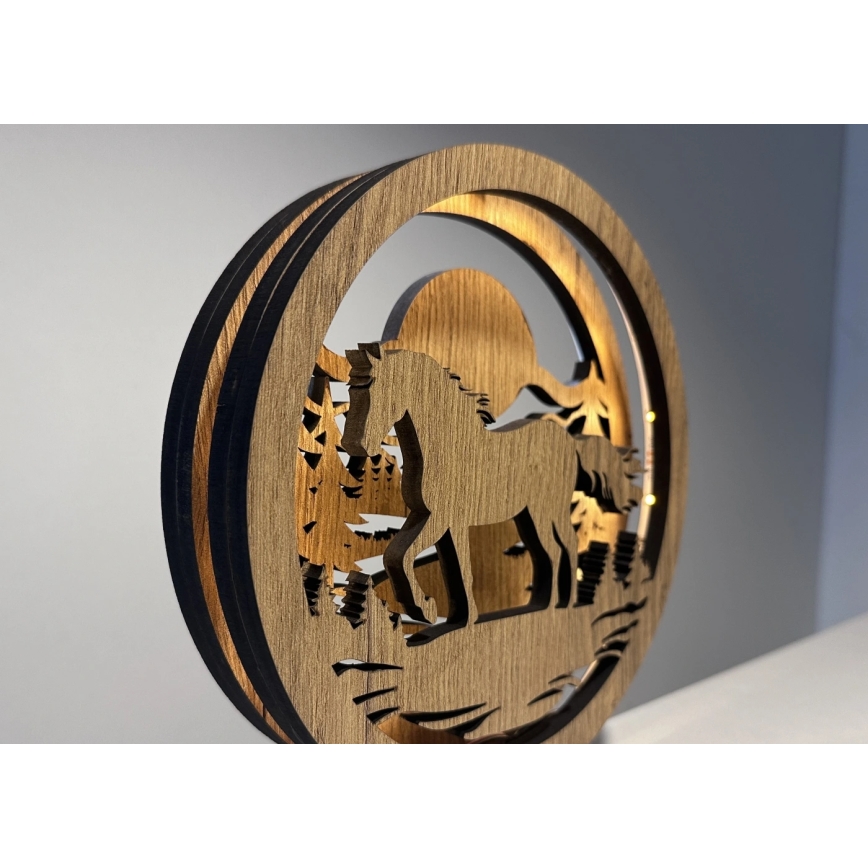 Li-Go 23598/DUB2 - Decoración de sobremesa LED regulable LED/12W/230V 20x22 cm roble/caballo