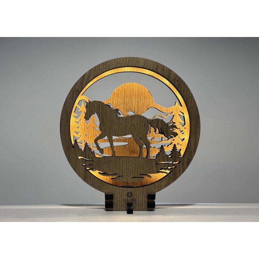 Li-Go 23598/DUB2 - Decoración de sobremesa LED regulable LED/12W/230V 20x22 cm roble/Caballo