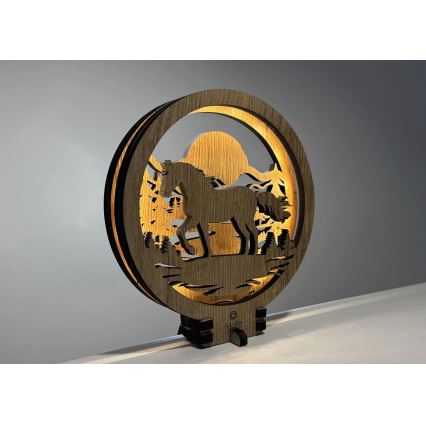 Li-Go 23598/DUB2 - Decoración de sobremesa LED regulable LED/12W/230V 20x22 cm roble/Caballo