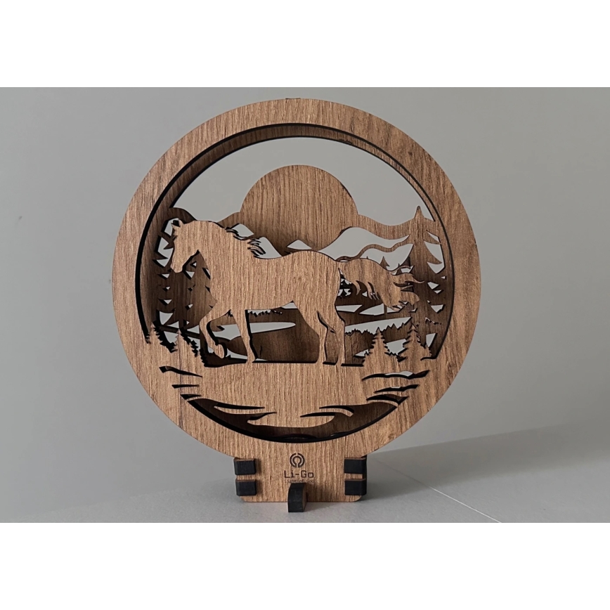 Li-Go 23598/DUB2 - Decoración de sobremesa LED regulable LED/12W/230V 20x22 cm roble/Caballo